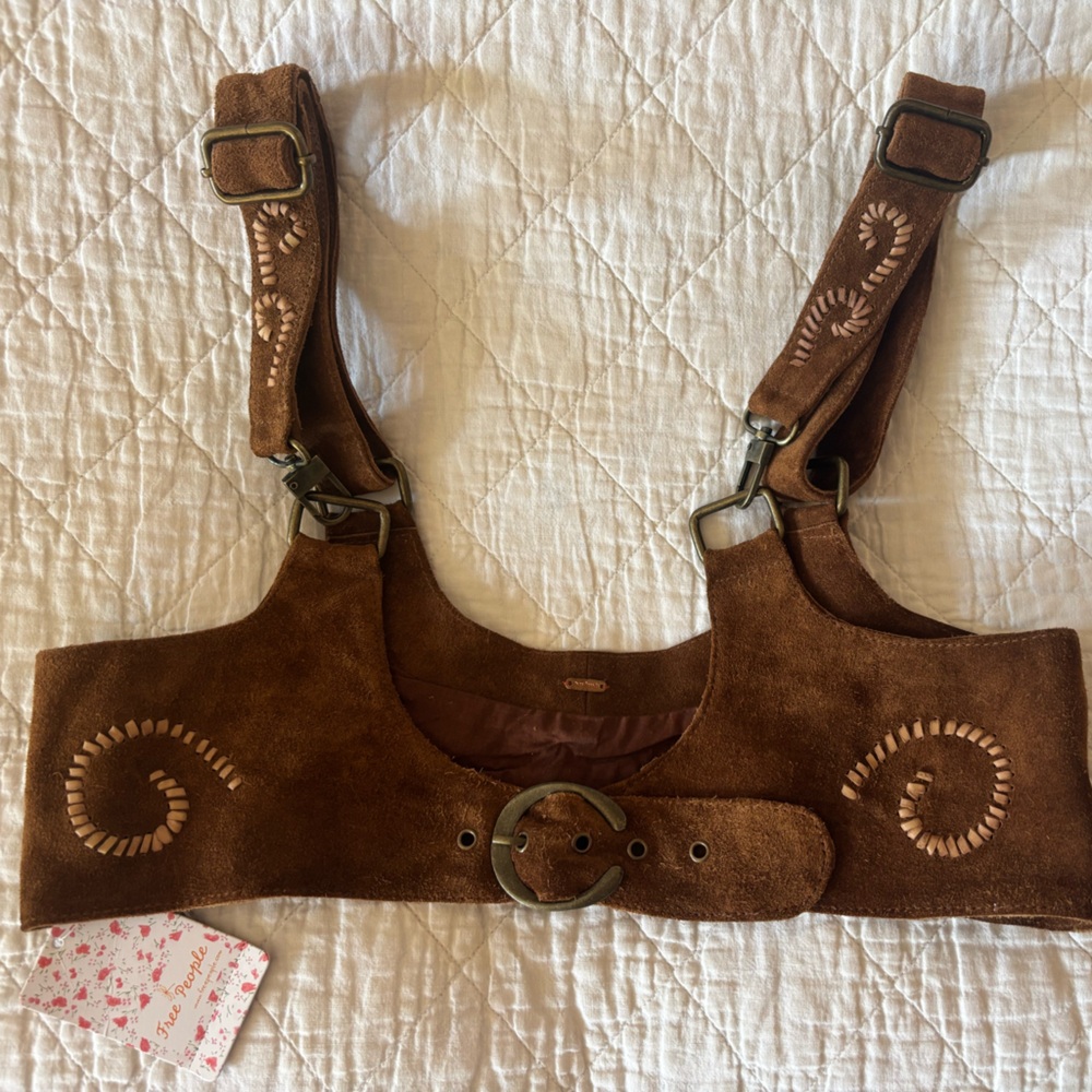 Free People Beacon Corset Brown Suede Embroidered Harness